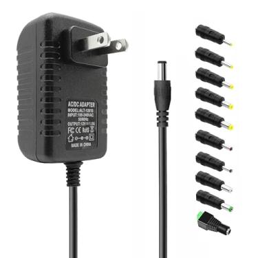 Imagem de Adaptador de fonte de alimentação de comutação 12V 1,5A CA 100-240V 50-60Hz para DC 12V 1,5A Adaptador CA com plugue de 5,5 x 2,5 mm e 10 tamanhos de pontas DC 12 volts 18W conversor transformador