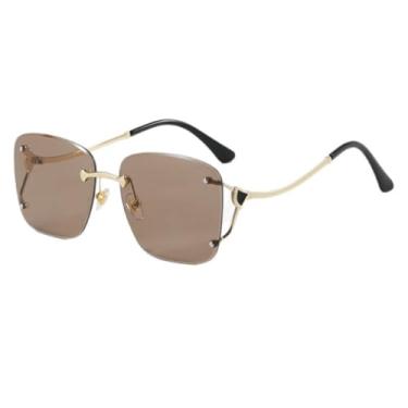 Imagem de HCPIHF Óculos de sol femininos de metal sem armação, armação grande, polarizados, UV400, espelhados (2)