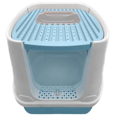 Imagem de GenéricoBanheiro Caixa de Areia Para Gatos Fechada Banheiro Toalete Sanitário Anti Odor Pá Grande 48x39x36cm(Azul)