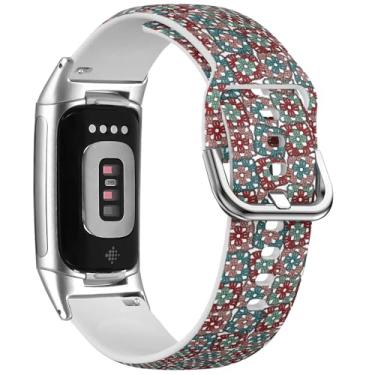 Imagem de MRAKPLGE Pulseira de relógio esportivo, estampa de crochê Granny, compatível com FitBit Charge 6 e Fitbit Charge 5, pulseira de silicone macio de substituição