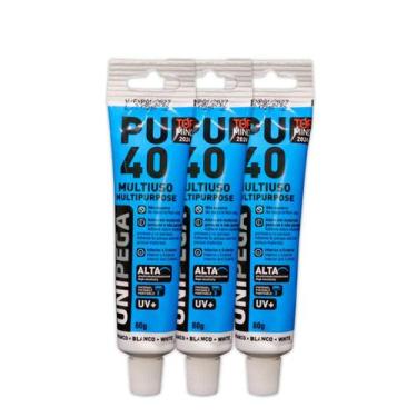 Imagem de Kit 3 Adesivos Selante PU 40 Bisnaga Plástica Unipega Branco 80G/50ML,