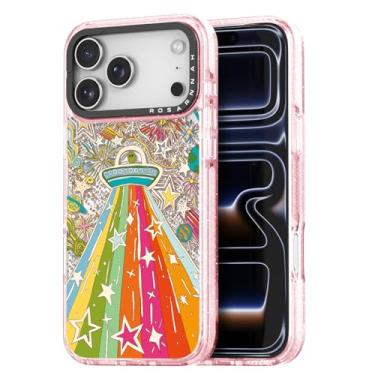 Imagem de Rosarnnah Capa fofa para iPhone Pro Max - Capa de telefone durável à prova de choque de 2 metros - Design Alien ET engraçado para 17 Pro Max (6,9 polegadas) Glitter Pink
