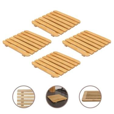 Imagem de Conjunto 4 Descansos de Panela Quadrados 17cm Bambu Ecológico Premium 
