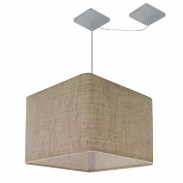 Imagem de Lustre Pendente Quadrado Com Desvio Md-4268 Cúpula Em Tecido 30/35x35cm Rustico Bege - Bivolt