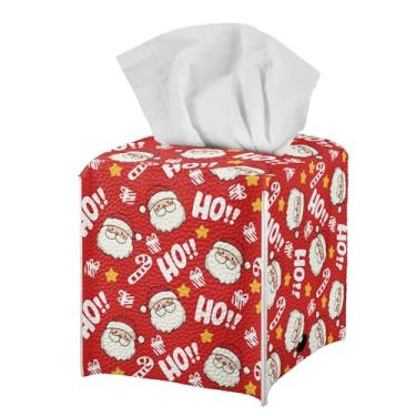 Imagem de Gearider Capa para caixa de lenços de Natal Papai Noel, estojo de lenços de couro PU, suporte para banheiro, penteadeira, bancada, cabeceira, quarto, escritório, mesa, organizador decorativo