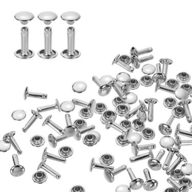 Imagem de HARFINGTON 100 conjuntos de rebites de tampa dupla, 8 x 12 mm, aço carbono, cabeça redonda, parafusos, parafusos tubulares de metal para decoração de artesanato em couro, prata