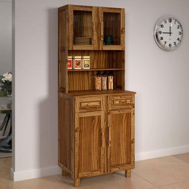 Imagem de Armário de Cozinha Sergipe 4 Portas 2 Prateleiras com Vidro Ypê - Rodmoveis