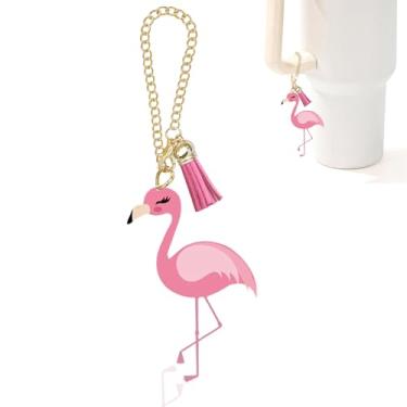 Imagem de Ldntly Acessórios para copo Flamingo Stanley, berloques Stanley para alça de garrafa de água, chaveiro, flamingo, presentes para mulheres, mãe, irmã, amiga, aniversário, mochila para decoração