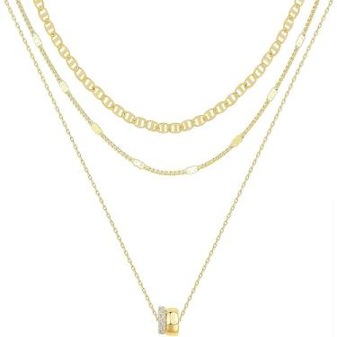 Imagem de TINVSKQQKJ Colares em camadas para mulheres, banhado a ouro 14K, conjunto de gargantilha delicada circular Rondelle & Mariner Chain, Banhado a ouro, Aventurina