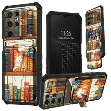 Imagem de AIRWEE Capa para Samsung Galaxy S25 Ultra com porta-cartões, capa carteira à prova de choque de grau militar com suporte, capa protetora fina e robusta para Galaxy S25 Ultra 5G, gato laranja na