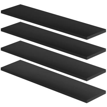 Imagem de Kit 4 Prateleiras de Parede Suporte Invisível Nicho Multiuso 60x15cm em Mdf Reforçado 15mm Preto