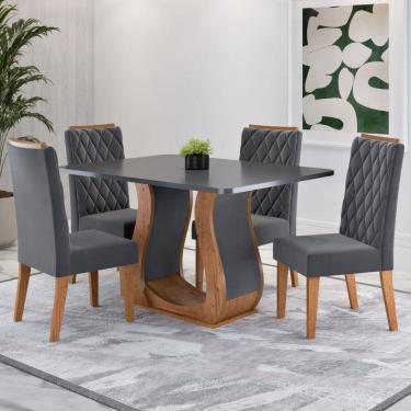 Imagem de Mesa de Jantar 4 Lugares Lana Marrom/Cinza/Veludo Cinza - Viero Móveis