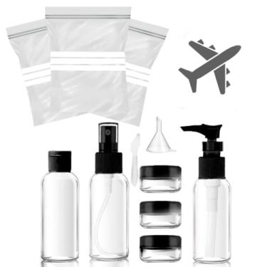 Imagem de 15un Saco Zip Fecho P/Transporte De Líquidos Viagem Voos Internacionais 22x15 Transparente P/Bagagem De Bordo + Kit De Viagem Frascos 50ml, Funil, Espatula, Necessaire P/Avião (PRETO)