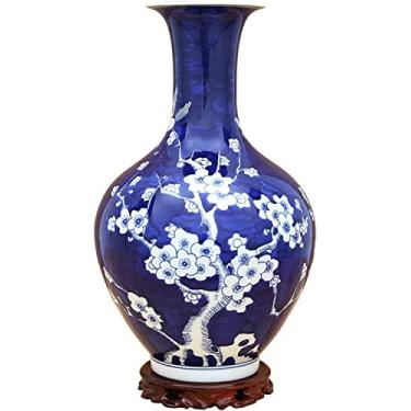 Imagem de LIFOND Vaso de flores vaso de cerâmica chinês pintado à mão azul e branco vasos de porcelana grande 15,3 polegadas decoração de mesa vaso arranjo de flores vaso com base vaso de flores decoração de