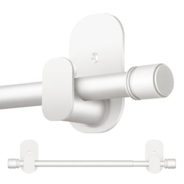 Imagem de Hastes de cortina sem perfuração de 81 a 132 cm, HOTOZON 5/8 polegadas sem furadeira para janelas de 100 a 137 cm (1 a 1,4 m), varão pequeno ajustável para locatários para cortinas leves, branco