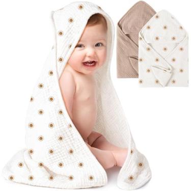 Imagem de Pacote com 2 toalhas de bebê com capuz de musselina Konssy 81 cm x 81 