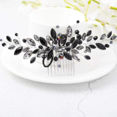 Imagem de Pente de cabelo Unicra Bride Wedding Black Opal Crystal para mulheres