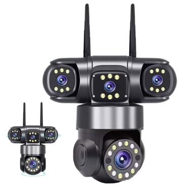 Imagem de Camera de Segurança 4 Lentes Wifi HD 360 Graus PTZ App Grava Voz Sensor Movimento Audio Microfone Vigilancia