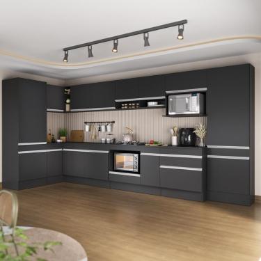 Imagem de Cozinha Modulada Completa Canto 409cm C/ Balcão Cooktop Veneza Multimóveis Mp2304 Preto/branco