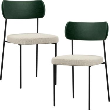 Imagem de Kit 02 Cadeiras Estofadas Para Sala De Jantar Melina L02 Facto Verde Musgo Linho Champagne - Lyam Decor