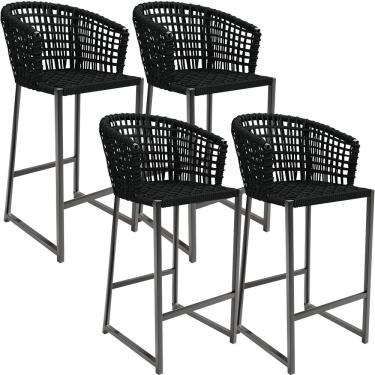 Imagem de Kit 04 Banqueta Para Área Gourmet Cozinha Varanda Corda Náutica Porto D04 Preto - Lyam Decor