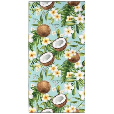 Imagem de XSMEI Toalha de praia com padrão de coco extra grande 91 cm x 183 cm, toalhas de microfibra finas e leves com design de frutas, sem areia e secagem rápida, bolsa compacta