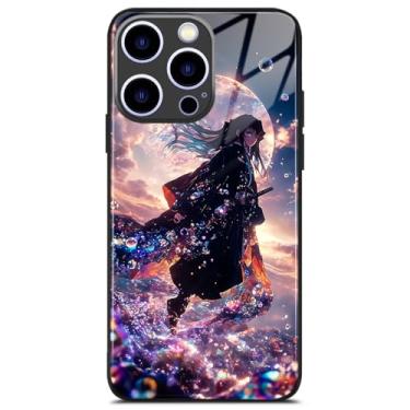 Imagem de Capa de vidro anime para iPhone 15 Pro Max, capa de impressão gráfica de arte de mangá, amortecedor de silicone durável, capa de proteção fina antiarranhões