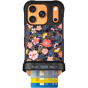 Imagem de Scooch Capa para iPhone 17 Pro com suporte para cartão, capa carteira Wingmate com compartimento oculto para cartão e proteção RFID, comporta 3 a 4 cartões, proteção contra quedas de 3 metros, flores