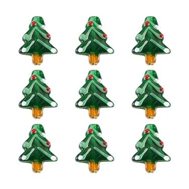 Imagem de Spritewelry 20 peças de contas de árvore de Natal, contas de vidro com lampwork verde, contas de Natal, árvore de Natal, contas soltas de vidro para fazer joias faça você mesmo, pulseira, colar