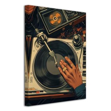 Imagem de LZIMU Arte de parede de homem negro imagens de DJ preto toca-discos de vinil impressões em tela pintura musical afro-americana para adolescente menino dormitório decoração de quarto de apartamento