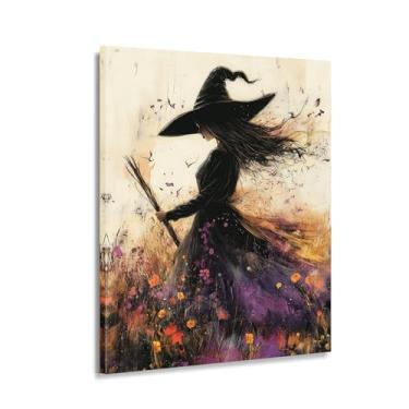Imagem de CANLUNTE Arte de parede de bruxa mágica - pintura digital em tela de mulher em vestido floral, 61 x 91 cm, decoração de casa boêmia moderna (arte 3 cm x 71 cm sem moldura)