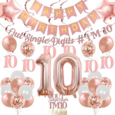 Imagem de Decorações de aniversário JOYMEMO 10th para menina Rose Gold I'M 10