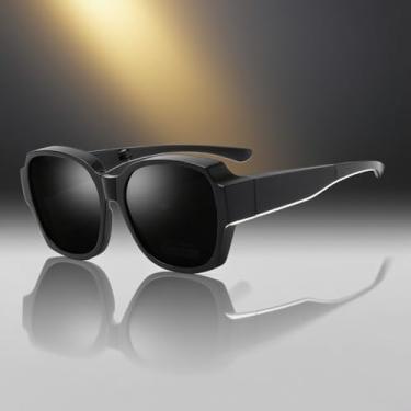 Imagem de Óculos de sol Fit Over para mulheres e homens, óculos de sol polarizados, leves, quadrados, grandes para viagens, Preto fosco