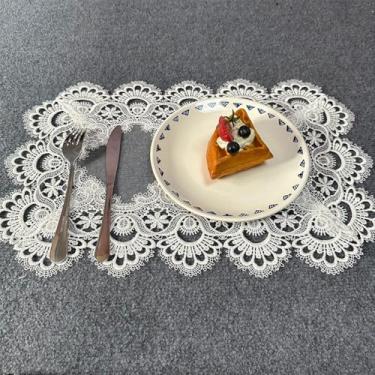 Imagem de Jogo americano de renda conjunto de 4 toalhas de mesa de renda de macramê bordadas florais retangulares tapetes de mesa naturais resistentes ao calor para festa de casamento, férias, vasos, tapete de