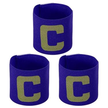 Imagem de Braçadeira de Capitão C de futebol 23 x 6,5, pacote com 3 emblemas de braço elástico unissex de nylon ajustável para treinamento de times de jovens e adultos, azul