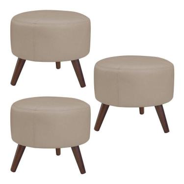 Imagem de Kit 3 Puffs Decorativos Redondo Couro Bege