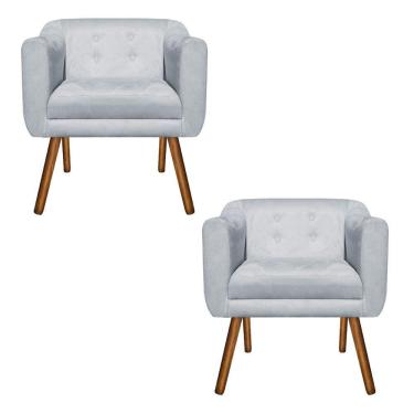Imagem de Kit 02 Poltronas Julia Suede Cinza Strass Pés Palito