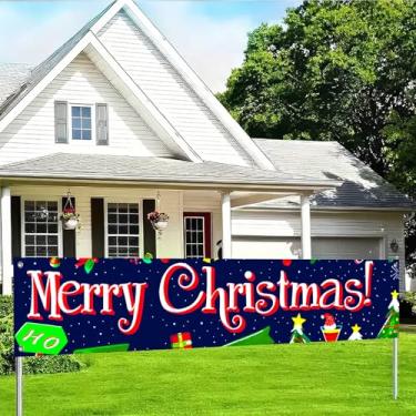 Imagem de BlissYard Banner de Feliz Natal 188 x 43 centímetros colorido cenário festivo árvore presente decoração de Natal pendurar na parede cerca do quintal varanda festa interior exterior exibição
