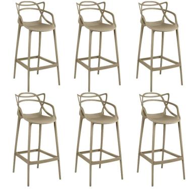 Imagem de Kit 6 Banquetas Allegra Com Encosto Design Cozinha/bancada - Nude
