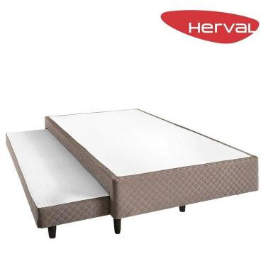 Imagem de Base Cama Box Solteiro Herval Cobalt 34x88x188 cm com Colchão Auxiliar, Marrom