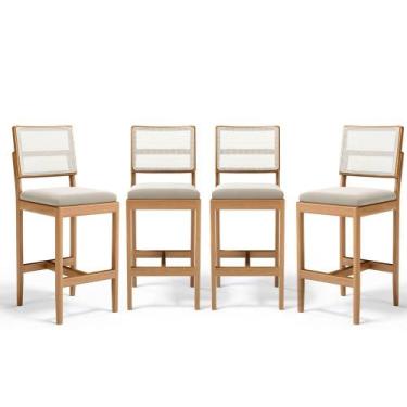 Imagem de Kit Com 4 Banquetas Milena Madeira Maciça Assento Estofado Encosto De 