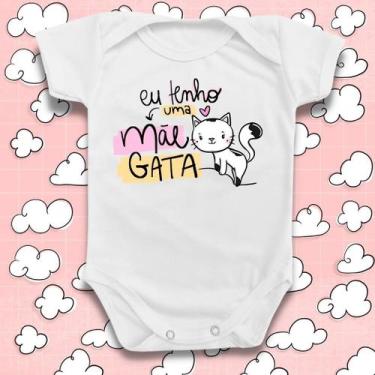 Imagem de Body Bebê Eu Tenho Mãe Gata Divertido Frase Menina Rosa - Borizinho Ba