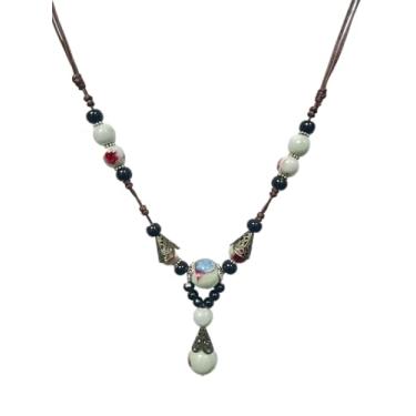 Imagem de CaChnTyche Colar vintage boêmio longo, com contas de cerâmica, colorido, étnico, hippie, acessórios, declaração de nativo americano, boêmio, joia fashion de verão para mulheres, Cerâmica, porcelana e