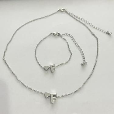 Imagem de Colar com pingente 94 prata inicial conjunto de pulseiras para mulheres banhado a prata coração inicial pingente colar pulseiras aniversário Natal presentes de aniversário para mulheres mãe namorada