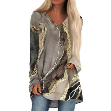 Imagem de Camisas de manga comprida COTECRAM com decote em V plus size, túnica f