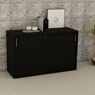 Imagem de Armário para Escritório Baixo 120cm X 74cm com 2 Portas de Correr e Chave Corporate Preto