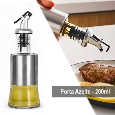 Imagem de Porta Azeite Óleo E Vinagre 200Ml Galheteiro Vidro Aço Inox