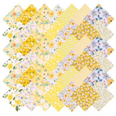 Imagem de 42 pacotes de pingentes amarelos para acolchoamento, 100% tecido de algodão quadrados 12 x 12 cm pré-cortado tecido acolchoado floral patchwork para costura DIY artesanato (amarelo)