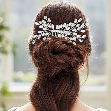 Imagem de Pente de cabelo Yokawe para casamento, noiva, dourado, vintage, strass, cabelo, pentes laterais, decorativos, cristais, noivas, acessórios de cabelo para mulheres e meninas (prata)