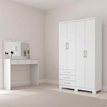 Imagem de Guarda Roupa Solteiro Caju 4 Portas E Penteadeira Daila Ambiente Com Led Branco - Henn